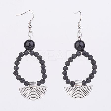 Natural Lava Rock Dangle Earrings EJEW-JE02505-01-1