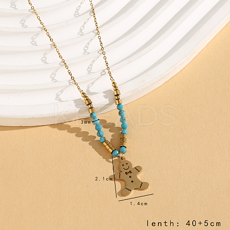 Vintage Christmas 304 Stainless Steel & Synthetic Turquoise Pendant Necklaces for Women HS2328-1-1