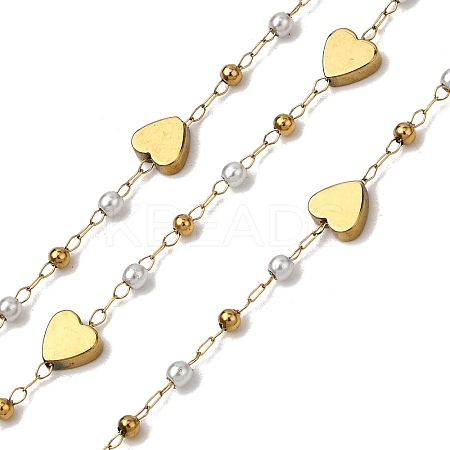 Handmade 304 Stainless Steel ABS Plastic Pearl Heart Link Chains CHS-L032-10G-02-1