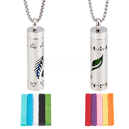 2Pcs 2 Styles Anti-Tarnish Stainless Steel Mini Hollow Column Perfume Bottle Necklaces NJEW-DR0001-02A-1