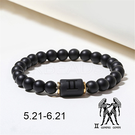 12 Constellations Theme Frosted Black Stone Round Beaded Stretch Bracelets for Women Men WG3EE4F-06-1