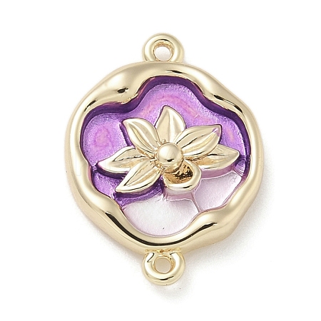 Brass Enamel Oval with Flower Connector Charms KK-M308-06G-03-1