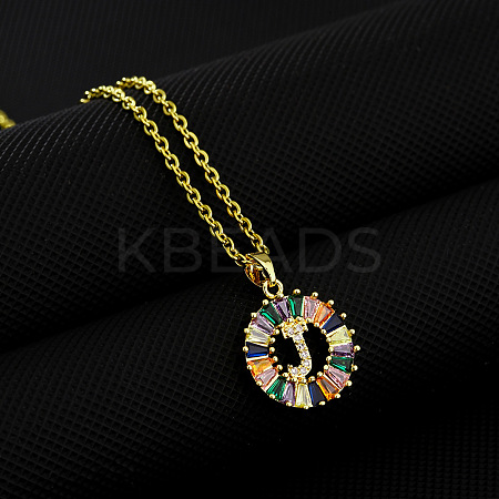 Brass Pave Colorful Cubic Zirconia Initial Ring Pendant Necklaces FS-WGF1437-10-1