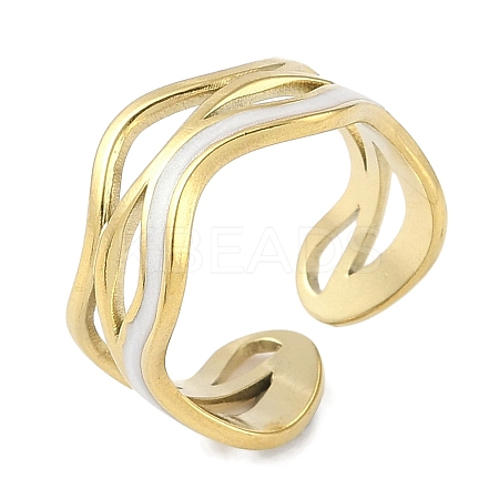 Ion Plating(IP) 304 Stainless Steel Enamel Wave Cuff Finger Rings RJEW-L107-074G-01-1