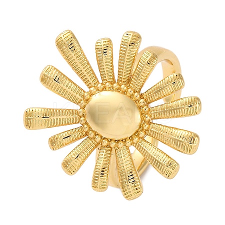 Rack Plating Flower Brass Open Cuff Rings for Women RJEW-S242-11G-1