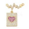 Brass Micro Pave Clear & Hot Pink Cubic Zirconia Pendants KK-U058-45G-1