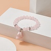 Round Natural Rose Quartz Beaded Stretch Bracelet with Nuggets Charms for Women BJEW-JB09316-02-2