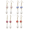 Round with Flower Pattern Porcelain Ceramic Dangle Earrings EJEW-JE06347-2