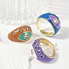 Brass Micro Pave Clear Cubic Zirconia Enamel Cuff Rings for Women RJEW-L113-040G-3
