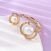 Brass with Natural Pearl Adjustable Cuff Rings RJEW-Q023-03G-3