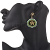 Christmas Wreath Brass Glass Dangle Stud Earrings EJEW-MZ00613-3