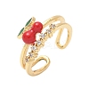 Brass Micro Pave Clear Cubic Zirconia Enamel Adjustable Cuff Rings for Women RJEW-G350-01F-G-4