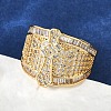 Brass Micro Pave Clear Cubic Zirconia Open Cuff Rings for Women RJEW-A059-04G-5