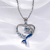 Brass Blue Cubic Zirconia Mermaid Heart Pendant Necklaces for Women LS-NJEW-C067-04P-1