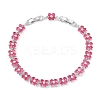 Noble Gift Ideas for Lady Platinum Tone Brass Micro Pave Cubic Zirconia CZ Flower Link Chain Bracelets BJEW-L472-07-1-1