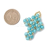 Synthetic Green Turquoise Round Beads & Glass Seed Beaded Cross Pendants PALLOY-MZ01151-04-2