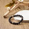 Natural Lava Rock & Alloy Round Beaded Stretch Bracelet BJEW-JB07897-01-2