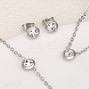 Flat Round 304 Stainless Steel Pave Clear Cubic Zirconia Link Bracelets & Stud Earrings & Pendant Necklaces FS-WG23E56-02-1