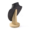 Bust Shaped Microfiber & Wood Jewelry Necklace & Earrings Display Stands NDIS-H042-01B-02-2