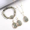 Oval Alloy with Natural Labradorite Pendant Necklaces & Beaded Bracelets & Dangle Earrings Sets WGD3DFC-03-2