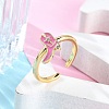 Rack Plating Brass Micro Pave Cubic Zirconia Open Cuff Rings for Women KK-K392-59G-03-1