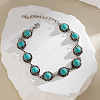 Alloy with Synthetic Turquoise Flat Round Link Anklets WG02A86-02-2