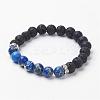 Natural Imperial Jasper(Dyed) & Lava Rock Stretch Bracelets BJEW-JB02755-2