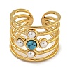 Round Synthetic Turquoise & ABS Plastic Imitation Pearl Finger Rings RJEW-U015-01G-2