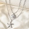 Bohemian Styles 304 Stainless Steel Starfish and Shell Shape Pendant Double Layer Necklaces for Women NJEW-F343-01P-1