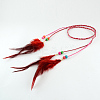 Women's Dyed Feather Braided Suede Cord Headbands OHAR-R183-04-1