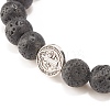 Natural Lava Rock Stretch Bracelet with Alloy Cross Coin BJEW-JB08192-03-5