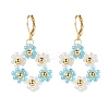 Glass Seed Braided Flower Dangle Leverback Earrings EJEW-JE04998-1