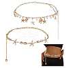 2Pcs 2 Styles Natural Mixed Shell & Alloy Starfish Tassel Chain Belts AJEW-PH0006-73-1
