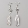 Natural Quartz Crystal Bullet with Moon Dangle Earrings EJEW-WH0009-41-1