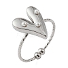 304 Stainless Steel & Plastic Pearl Cuff Open Rings SA-G002-01P-2