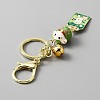 Japanese Maneki Neko Brass Bell Pendant Keychain KEYC-WH0036-13LG-04-3