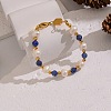 304 Stainless Steel & Natural Freshwater Pearl & Lapis Lazuli Beaded Bracelets for Women BJEW-B162-03G-1