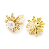 Brass Flower Stud Earrings with Natural Pearl EJEW-Z020-09G-2