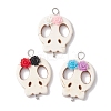 Halloween Skull Synthetic Turquoise Connector Charms with Flower Resin PALLOY-JF02780-1