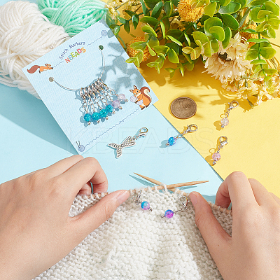 Round & Mermaid Fishtail Pendant Stitch Markers HJEW-AB00312-1