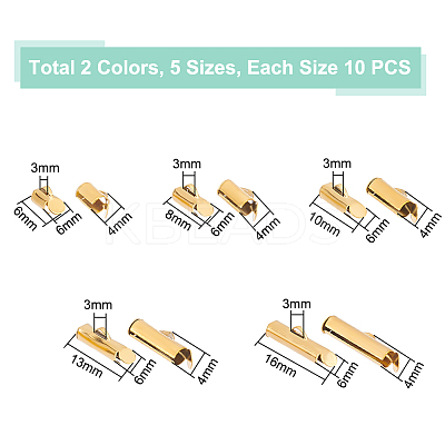 100Pcs 10 Styles 304 Stainless Steel Slide On End Clasp Tubes STAS-UN0049-39-1