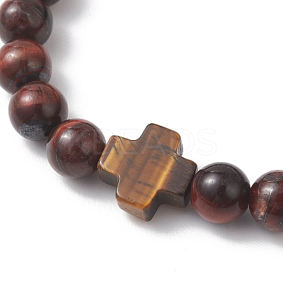 Natural Tiger Eye Round Beads Stretch Bracelets BJEW-JB13370-01-1