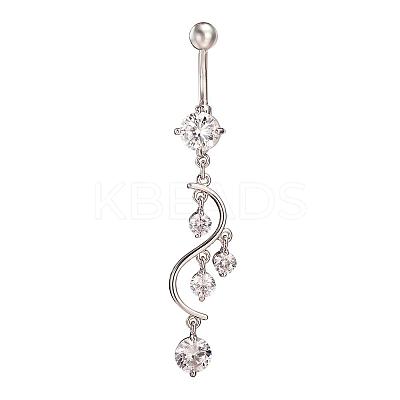Piercing Jewelry Real Platinum Plated Brass Rhinestone S Shape Navel Ring Belly Rings AJEW-EE0001-54A-1