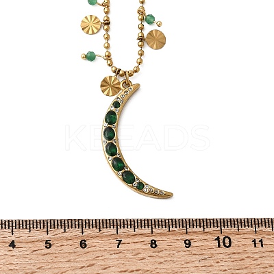 304 Stainless Steel Pave Green Cubic Zirconia Moon Pendant Necklaces for Women NJEW-F362-03G-1