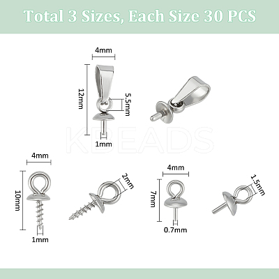 90Pcs 3 Style Stainless Steel Peg Bails Pendants STAS-UN0054-54-1