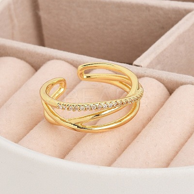 Rack Plating Brass Micro Pave Clear Cubic Zirconia Cuff Rings RJEW-M028-111G-1