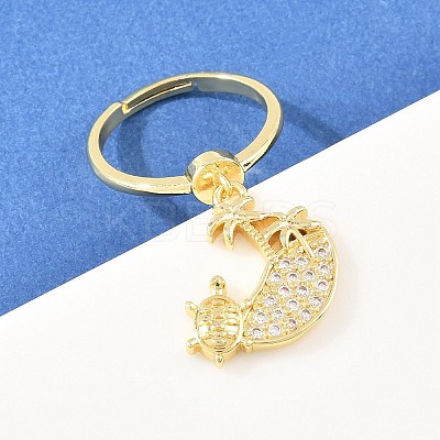 Adjustable Brass Micro Pave Cubic Zirconia Pendant Finger Rings for Women LS-RJEW-A090-01B-G-1