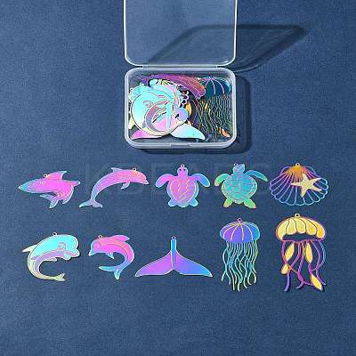 20Pcs 10 Styles Ion Plating(IP) 304 Stainless Steel Etched Metal Embellishments Pendants STAS-FS0001-53-1