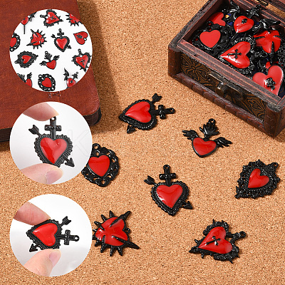 16Pcs 8 Styles Alloy Enamel Gothic Style Pendants PALLOY-SC0004-45B-1