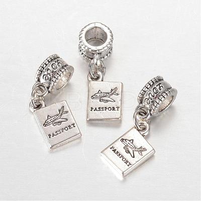 Rectangle with Word Passport Alloy European Dangle Large Hole Pendants MPDL-F017-06-1